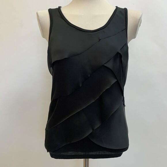 Ann Taylor Women's Top PS Petite Small Black Layers Sleeveless - Picture 2 of 7